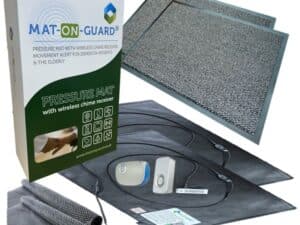 Floor Sensor Pressure Mat Alarm IP300DCM with Wireless PORTABLE & PLUG-IN RECEIVERS and Cover Mats - DOUBLE EXIT